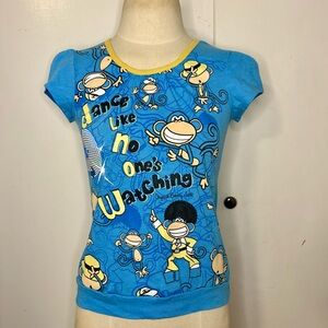 2000s Bobby Jack Girls Blue Disco Dancing Graphic T Shirt
